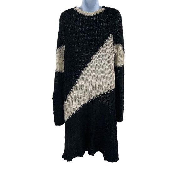 Free People Cardigan Sweater Jacket Coat Mohair Wool Knit Long Duster Black Tan - Picture 5 of 7